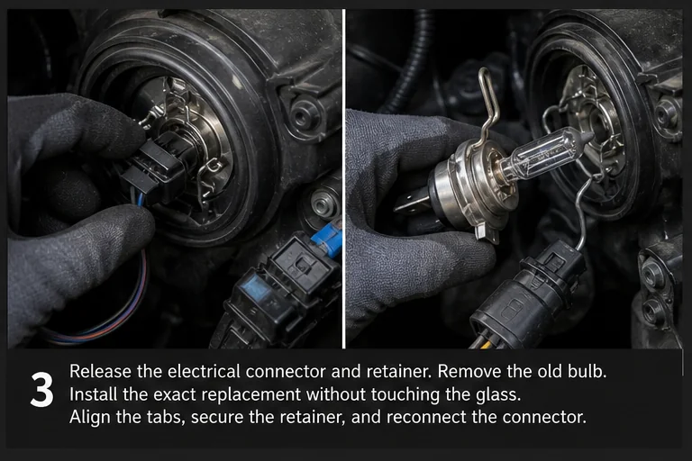 Install the exact bulb. Representative view · exact vehicle may differ.