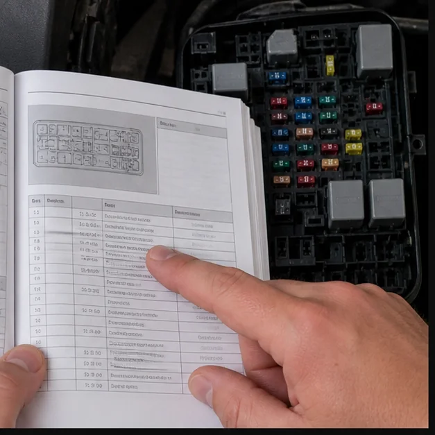 Confirm the correct fuse. Representative view · exact vehicle may differ.