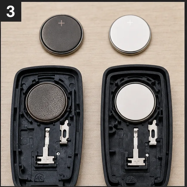 Match and install the cell. Representative view · exact vehicle may differ.