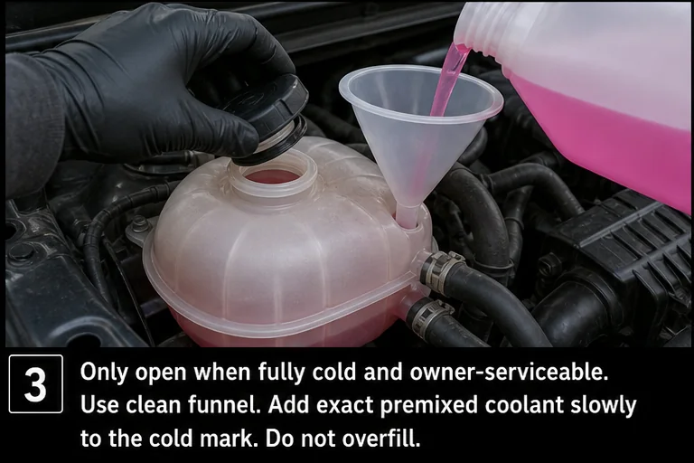 Add exact coolant. Representative view · exact vehicle may differ.
